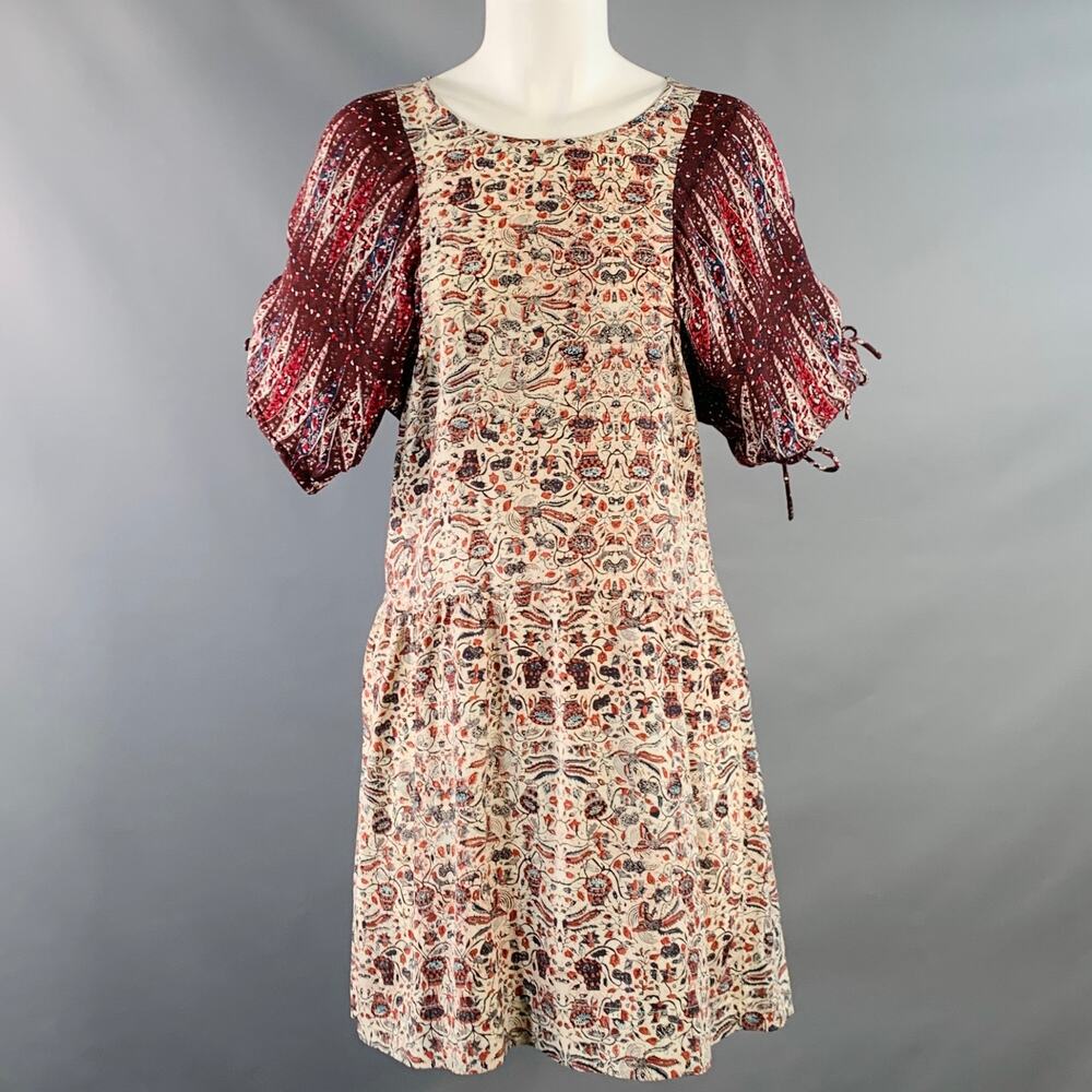 ISABEL MARANT ETOILE Size S Beige Multi Color Silk Floral Short Sleeve Dress